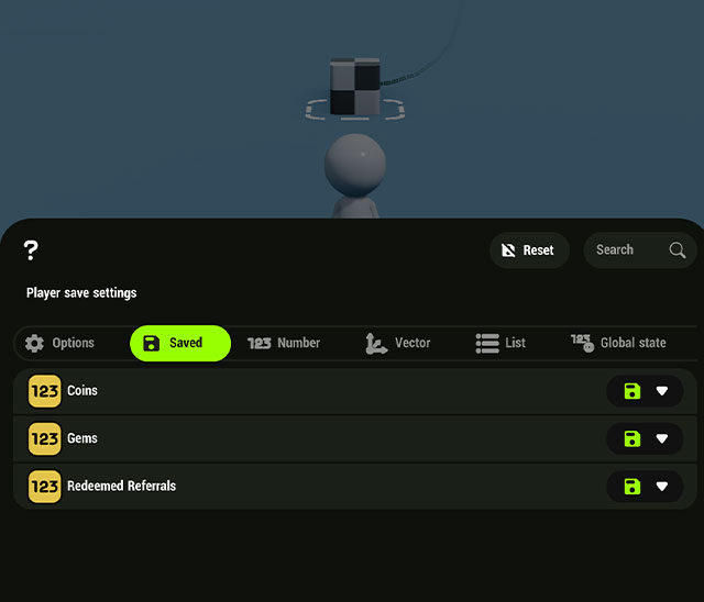 Player Save Settings Menu